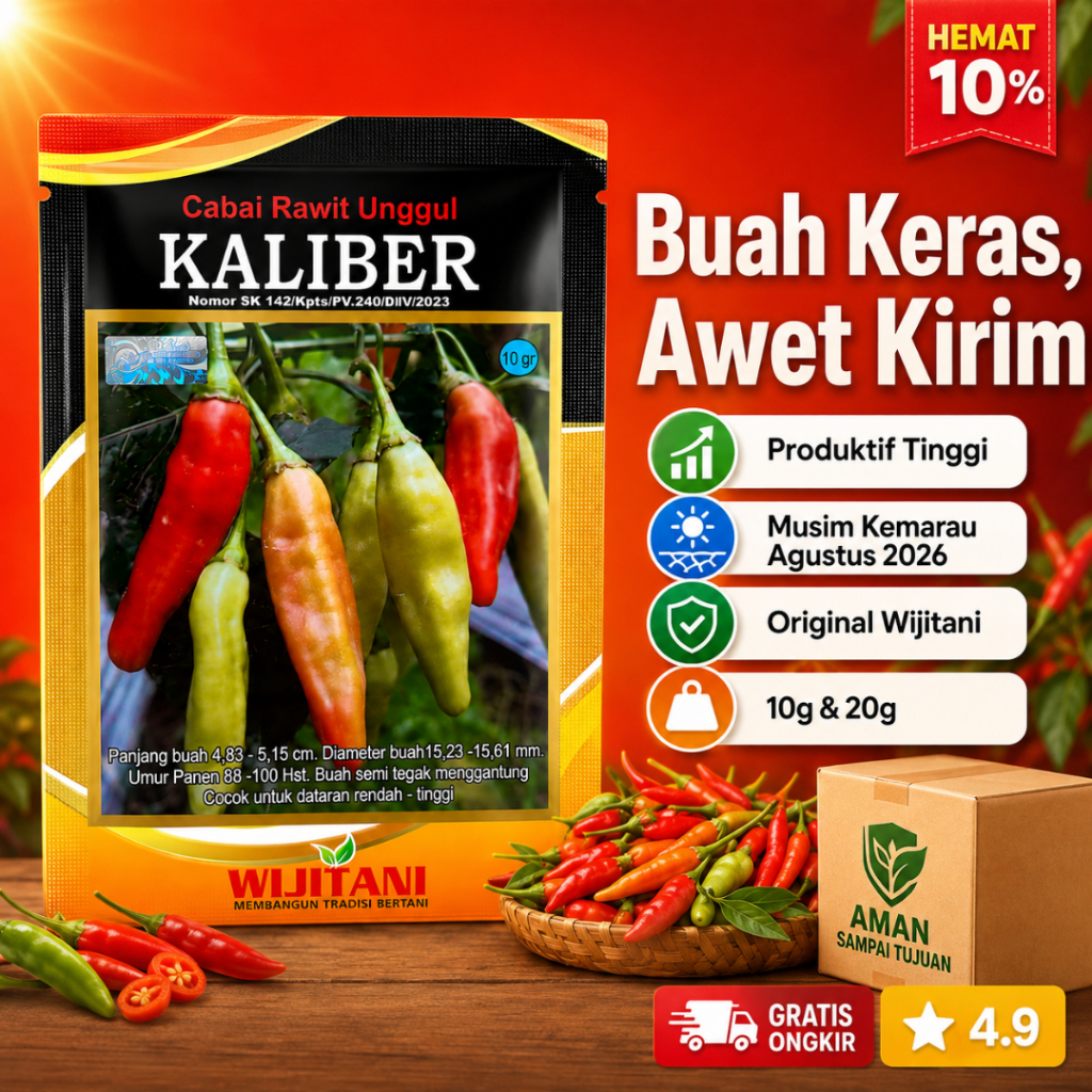 Benih Cabe Rawit KALIBER 10g Original – Bibit Cabe Kaliber Wijitani Buah Keras Awet Kirim, Produktif