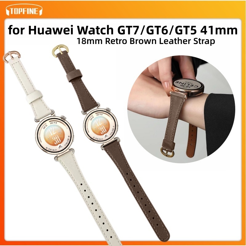 Retro Brown Leather Strap for Huawei Watch GT7/GT6/GT5 41mm Metal Pin Buckle, Comfortable Replacemen