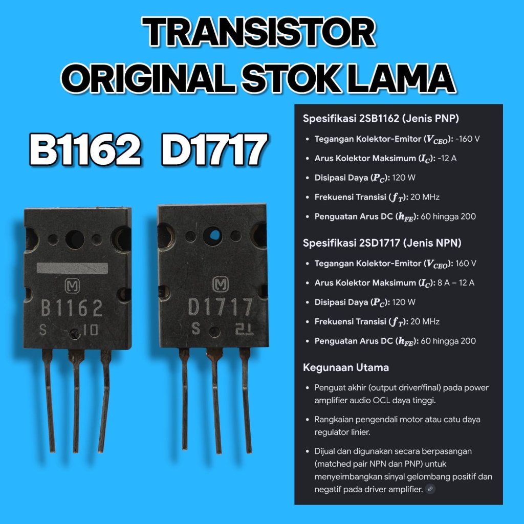 TRANSISTOR ORIGINAL B1162 D1717 B 1162 D 1717 2SB1162 2SD1717