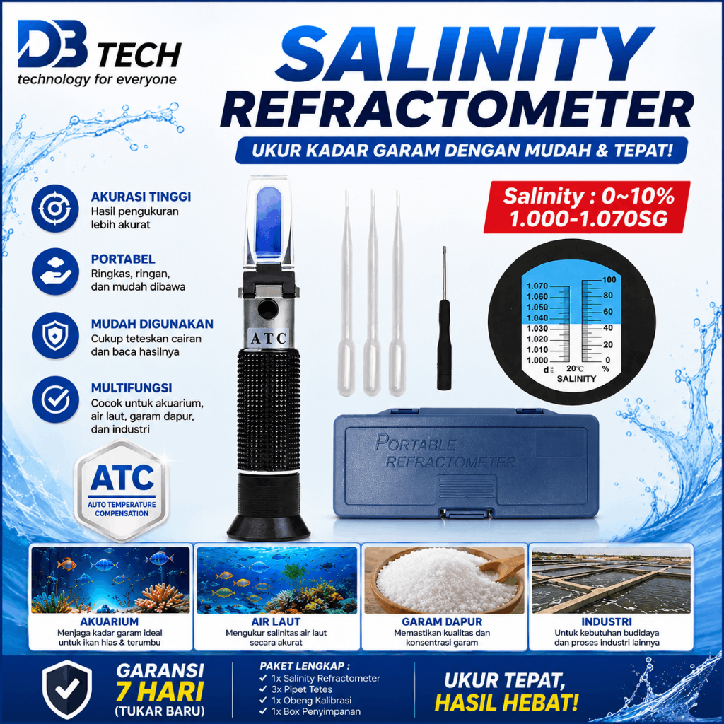 SALINITY REFRACTOMETER ALAT UKUR KADAR GARAM SALINITAS AIR LAUT AIR TAMBAK AQUARIUM SALINITY REFRACT
