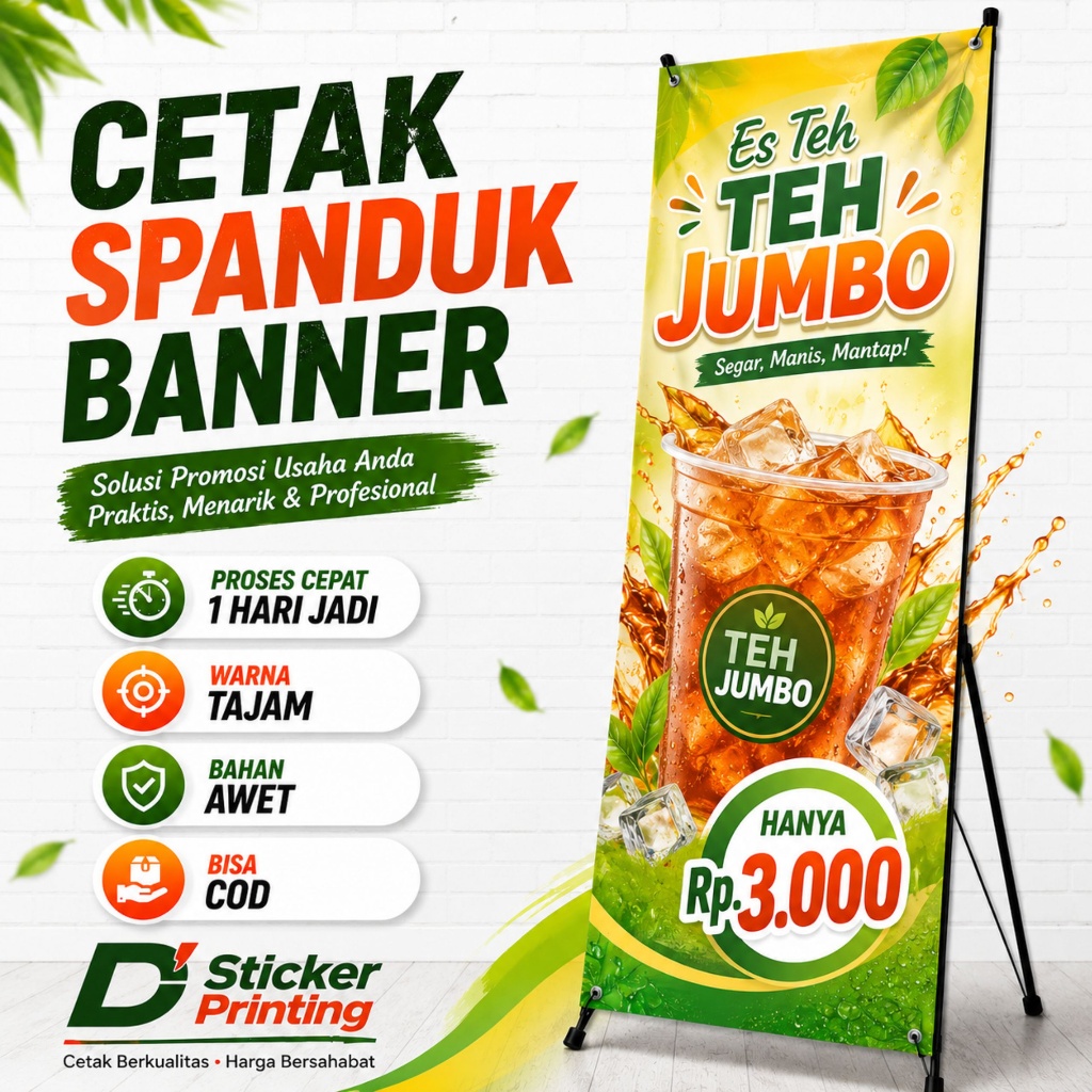 X-Banner Es Teh Jumbo | Spanduk Jualan Es Teh Jumbo  | Cetak Banner Es Teh Jumbo Custom Free Desain