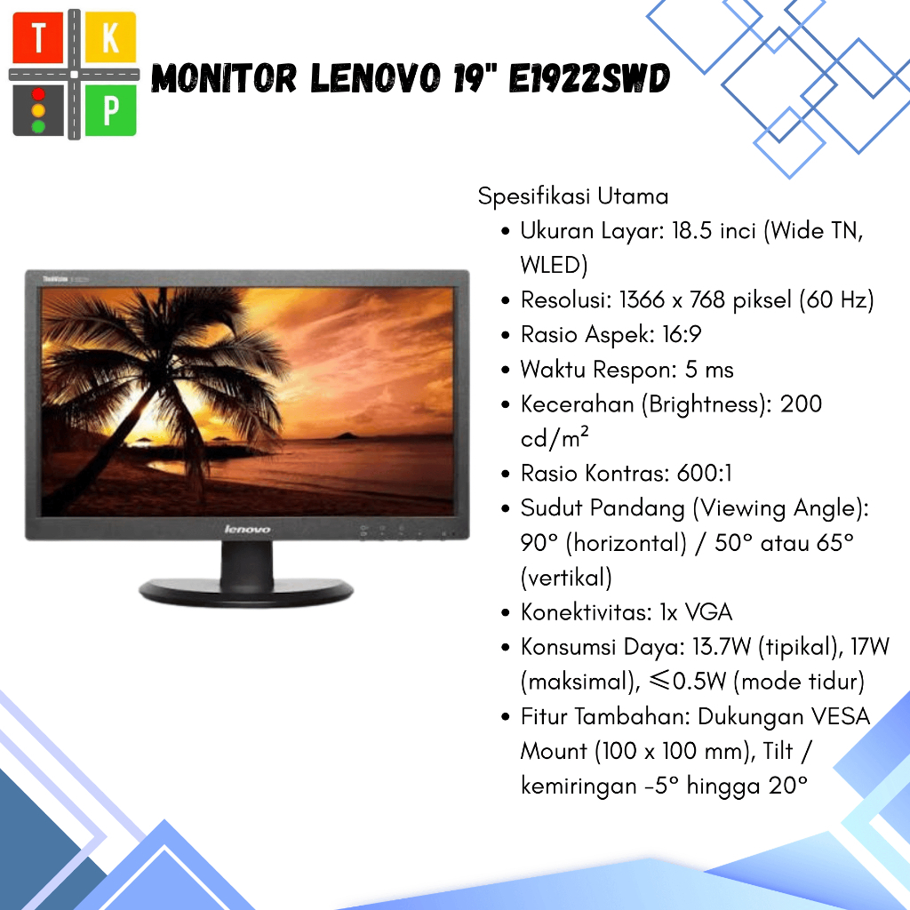 MONITOR LENOVO 19" E1922sWD