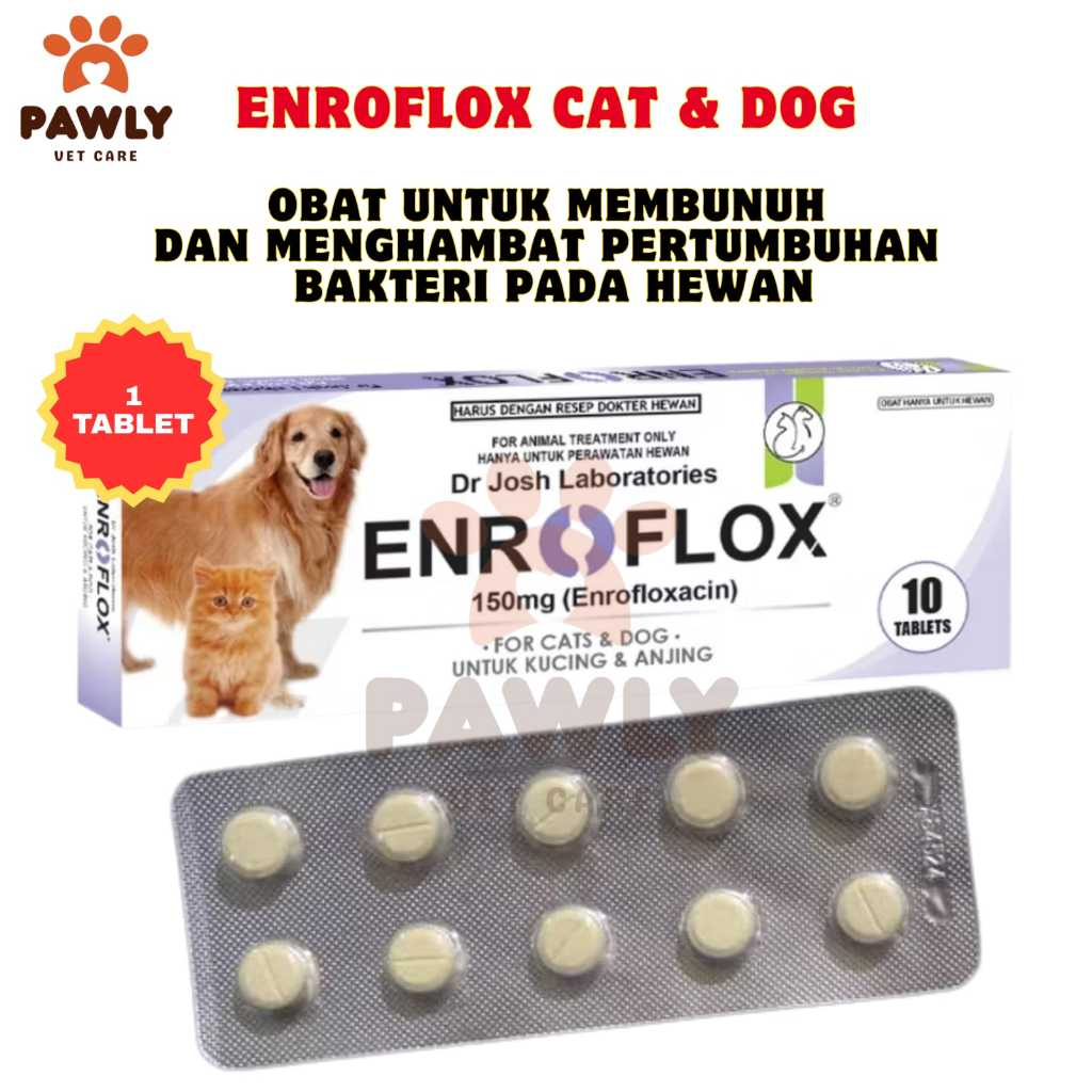 Enroflox 1 Tablet - Obat Flu pilek Flue Anjing Kucing Enroflox enrofloxacin 150mg