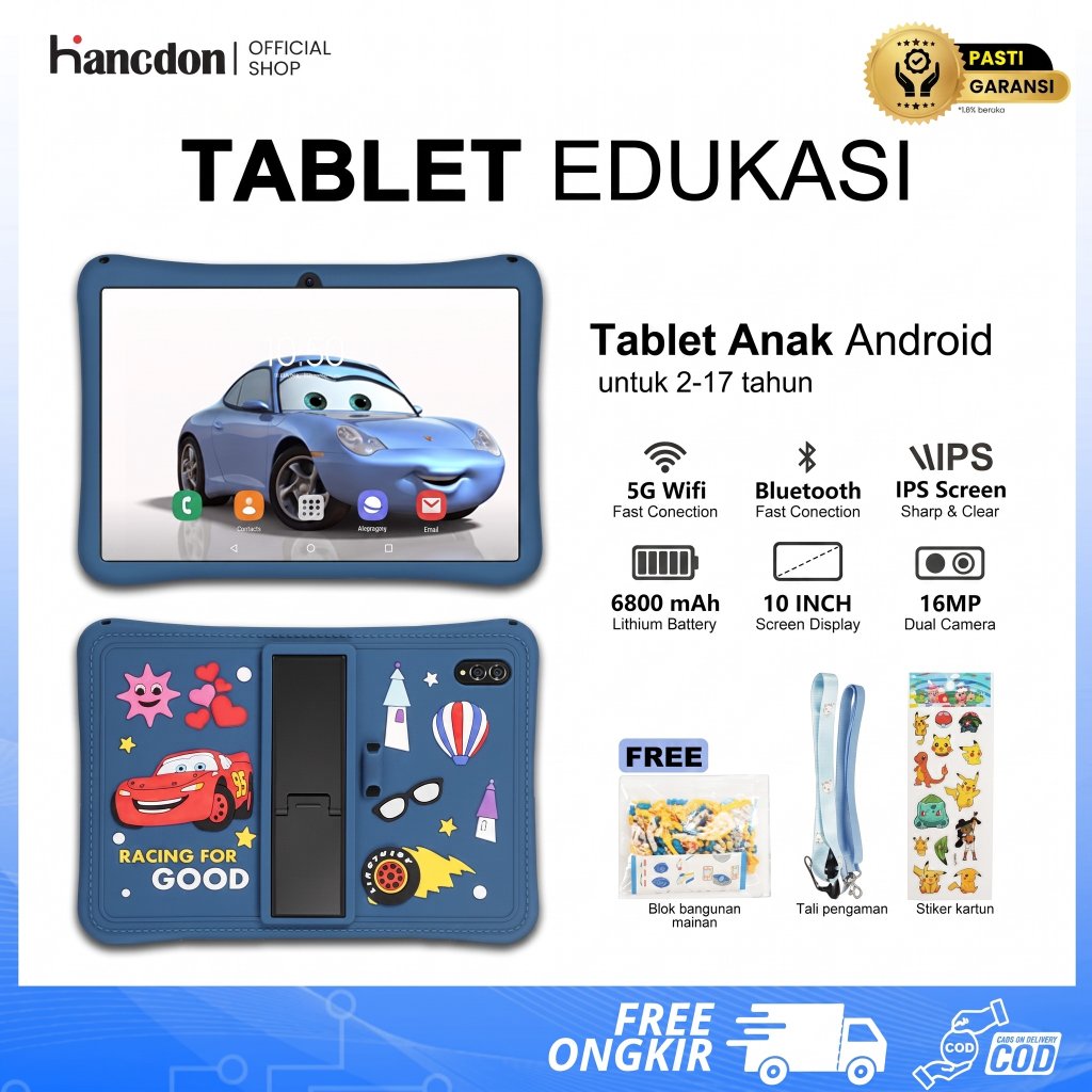 Hancdon Tablet Anak Android F12 10.1inch (RAM 12GB+ROM 512GB) FHD+ Eye Comfort Display Wifi 5G Dual 