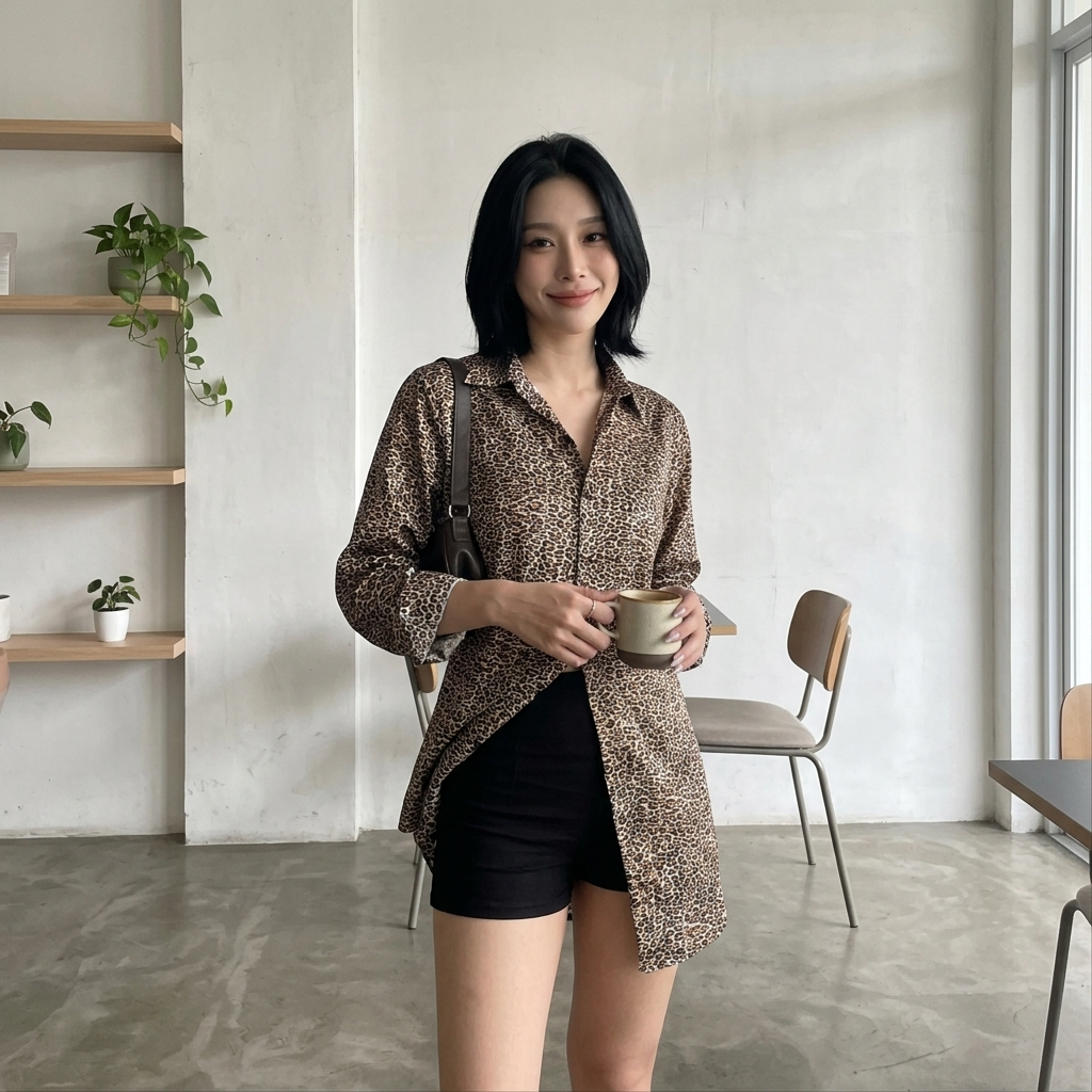 LING - RYUKA Dress / Shirt Dress Leopard / Mini Dress Leopard