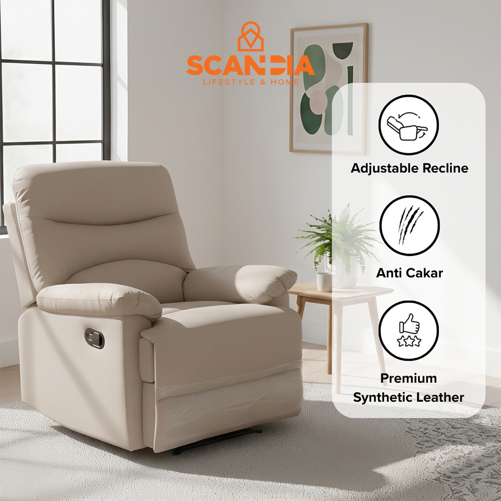 SCANDIA Sofa Recliner Ruang Tamu Sofa Rec 1S Bjorn 86x92x99cm Light Brown - Kursi Santai Nyaman Puti