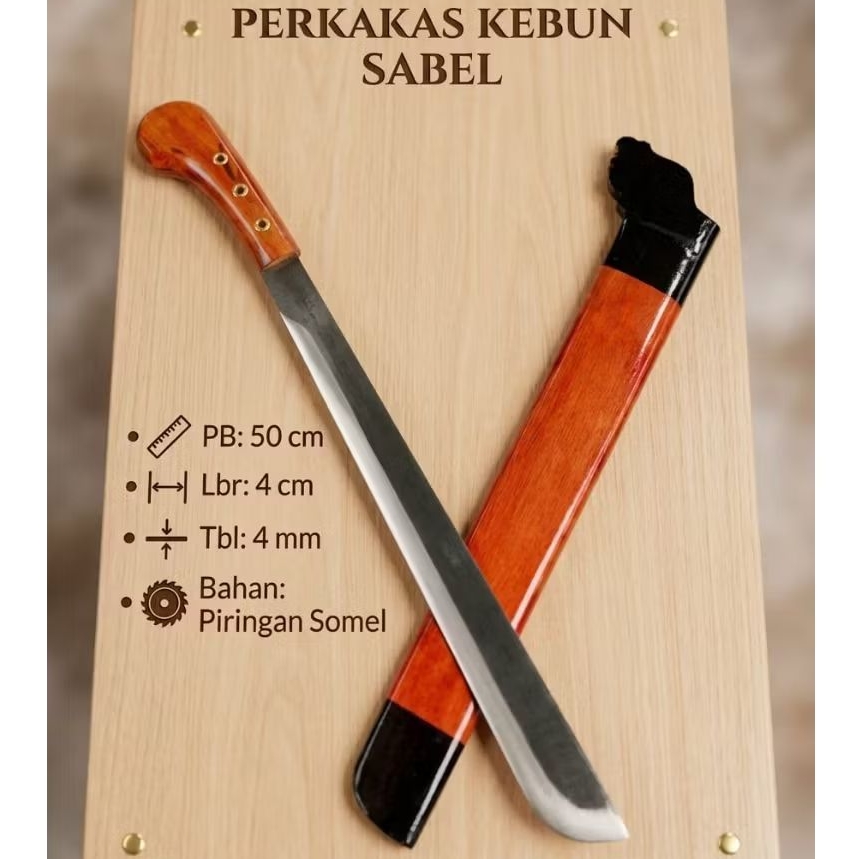 Sabel Kebun Baja Piringan Somel Super Tjam - Prng Kebun Panjang 50cm Tebal 4mm Asli Tempa