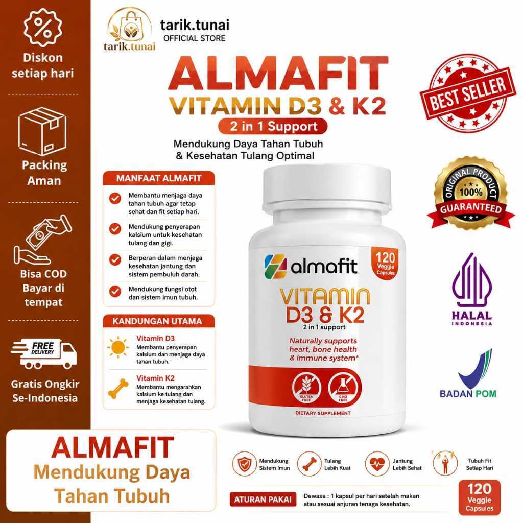 Almafit Vitamin D3 K2 5000 iu 120 Capsule 2 In 1 Support Naturally Supports Menjaga Kesehatan Tubuh