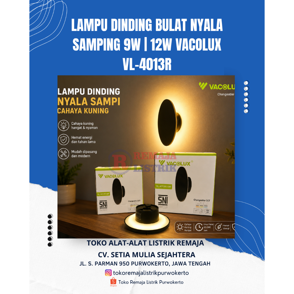 Lampu Dinding Bulat Nyala Samping 9W | 12W Vacolux Body Hitam Vl - 4013R