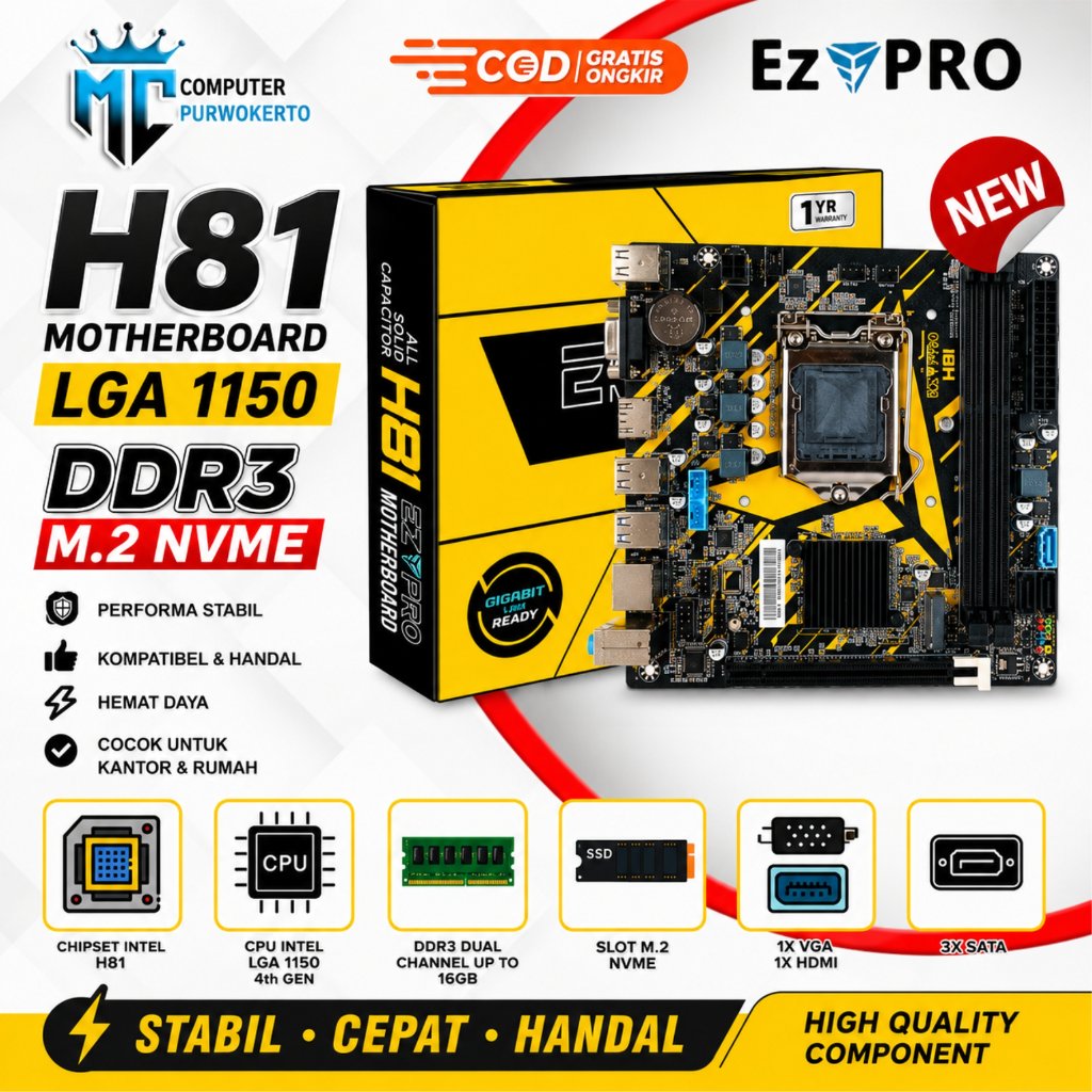 Motherboard Mobo Mainboard H81 EZPRO Socket LGA 1150 NVME USB 3.0