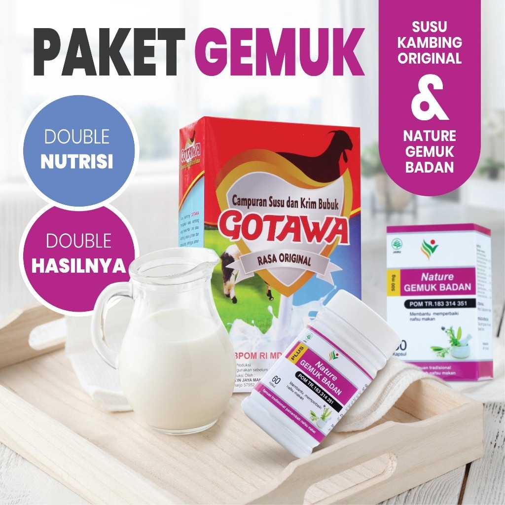 PAKET GEMUK BADAN BPOM Nature Gemuk Badan & Gotawa Susu Kambing Multivitamin Penggemuk Badan Ampuh