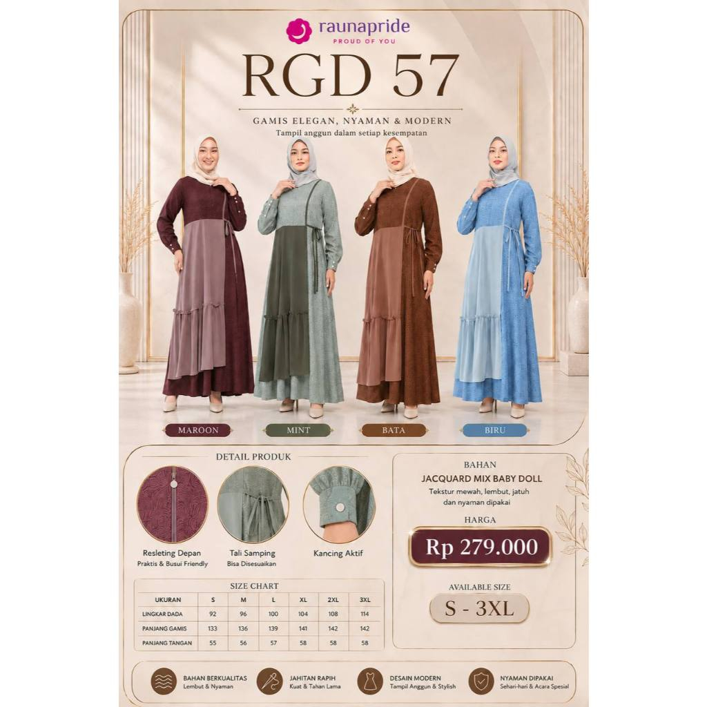 Gamis Wanita Raunapride Jacquard / RGD - 57 / Fashion Muslim Terbaru