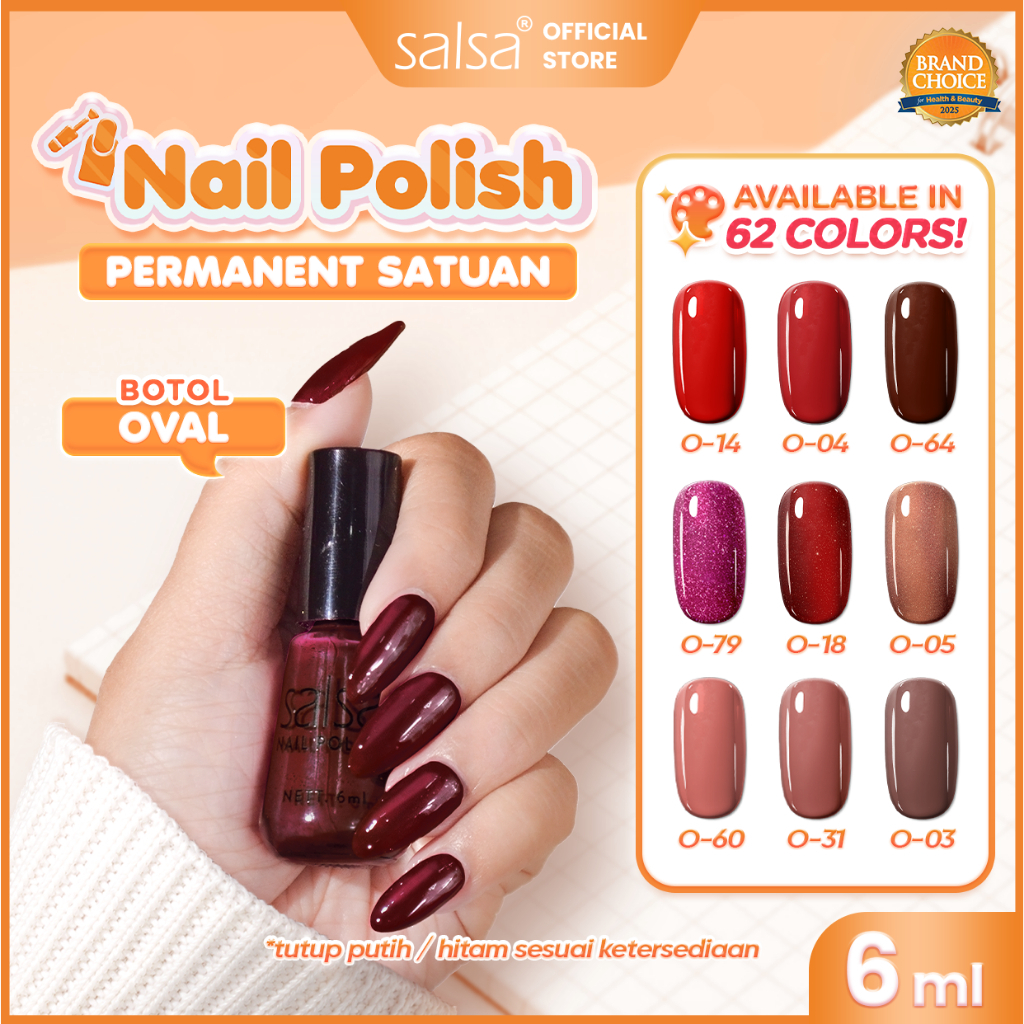 SALSA Nail Polish Kutek Permanent Satuan (Oval Botol) 6ml - Kutek Tahan Lama | Cat Kuku Warna Intens