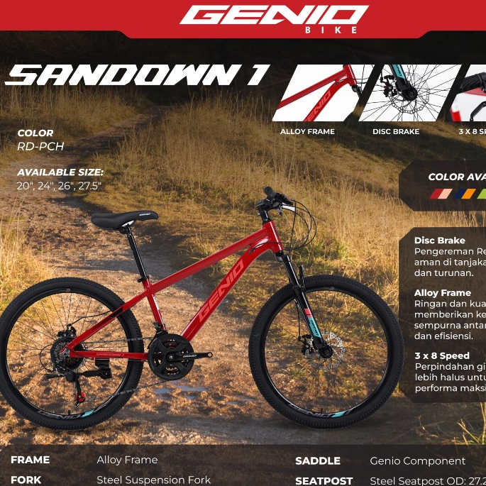 Sepeda Gunung Mtb 20 Inch Genio Sandown 1 Alloy 24 Speed Sepeda Mtb 20 Inch Genio Sandown 1 by genio