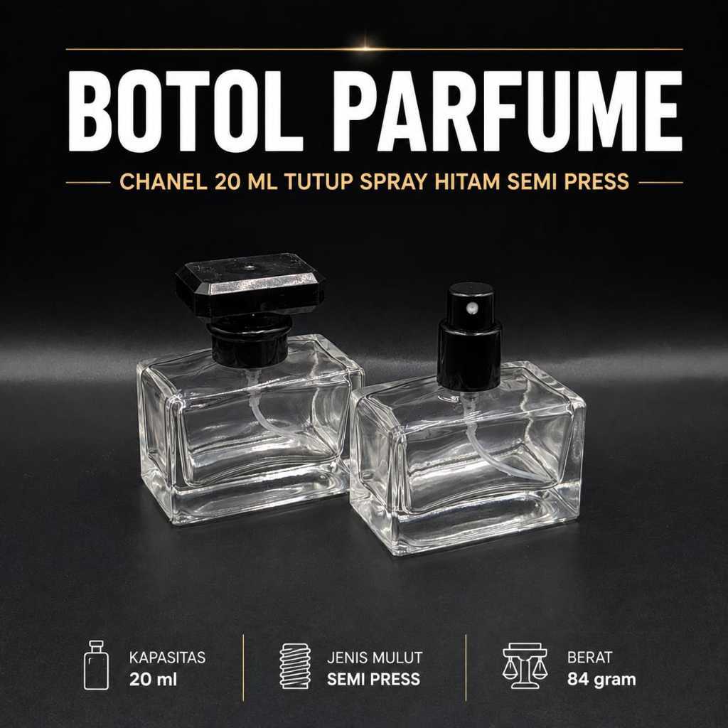 (PX 257) BOTOL PARFUME CHANEL 20/22 ML CLEAR SEMI PRESS / BOTOL PARFUME SPRAY SEMI PRESS 20 ML CAP H