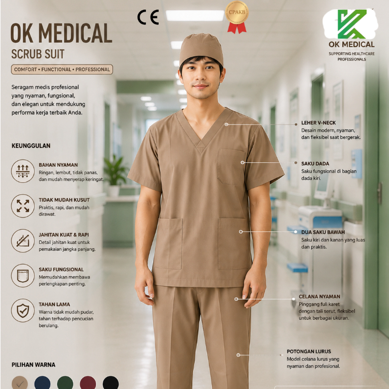 Baju Ok Scrubs LENGAN PENDEK Premium Drill | Medical Scrub Petugas Medis |  Penjaga Dokter | Penjaga