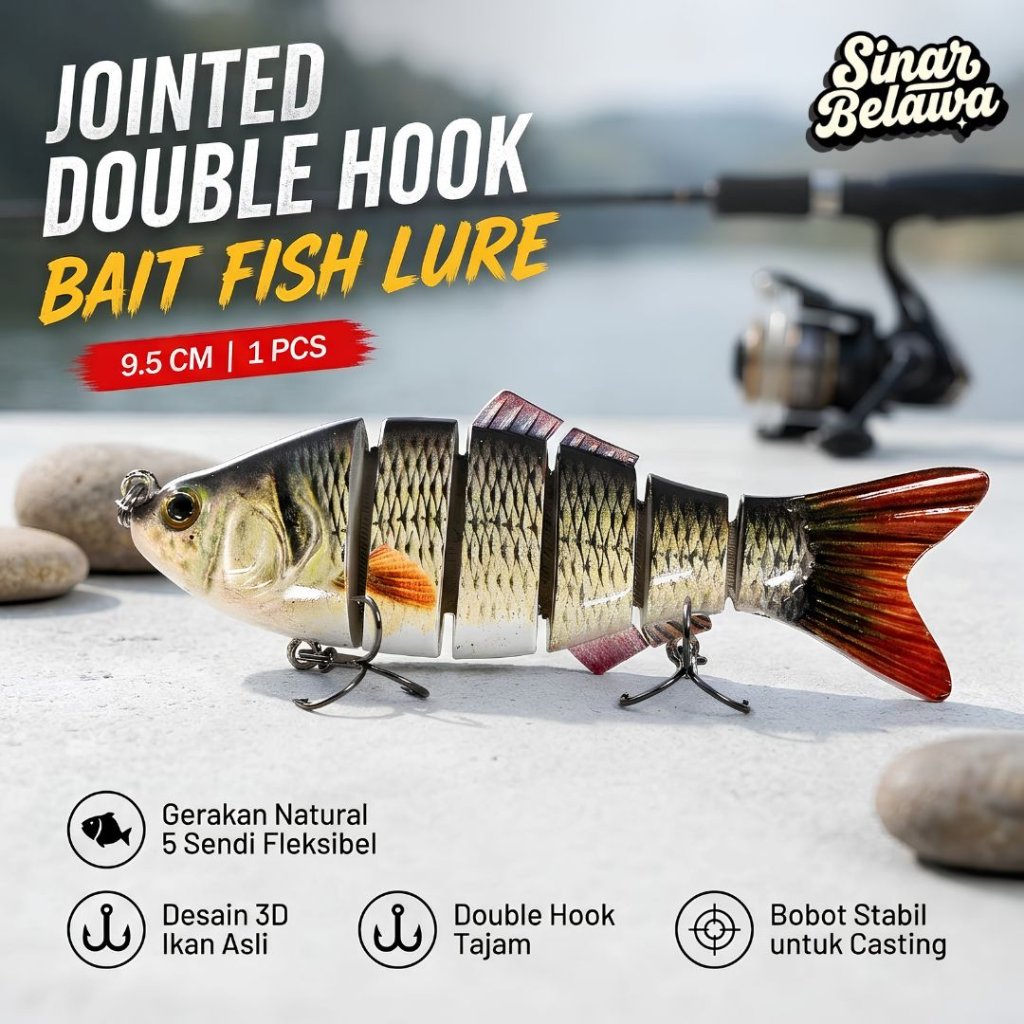 Umpan Pancing Jointed Swimbait 5 Sendi 9.5cm 20g Umpan Ikan Tiruan Gabus Toman Predator