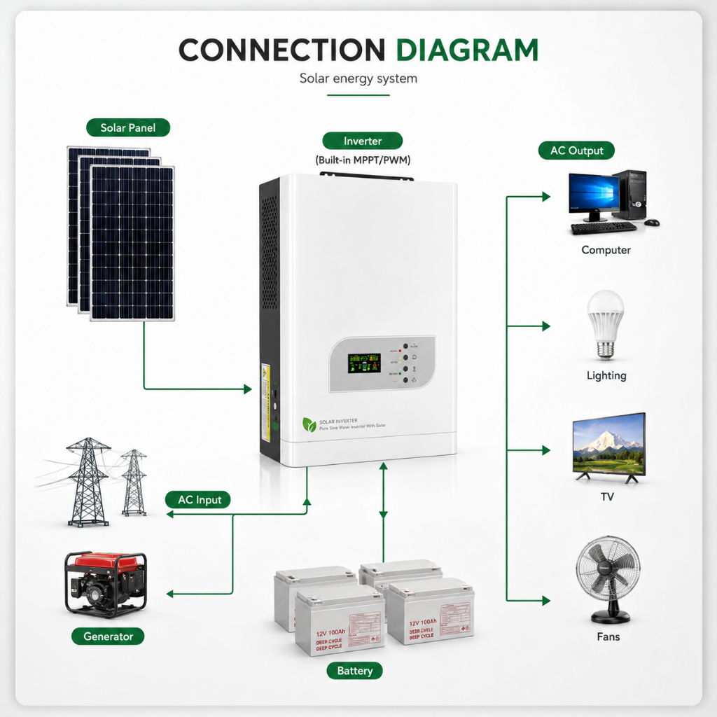 Inverter Hybrid Solar 5000VA 4000W 48V MPPT 60A PSW LF Trafo Toroid