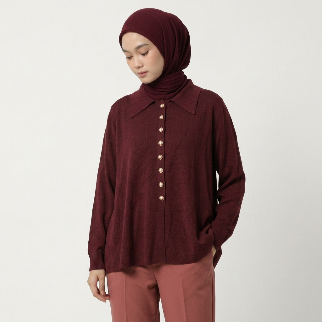 Delova Wardrobe - RERE Cardigan Polo Collar Knit Atasan Polos Buttoned Bahan Rajut Halus & Tebal premium - Outer Wanita Korean Style