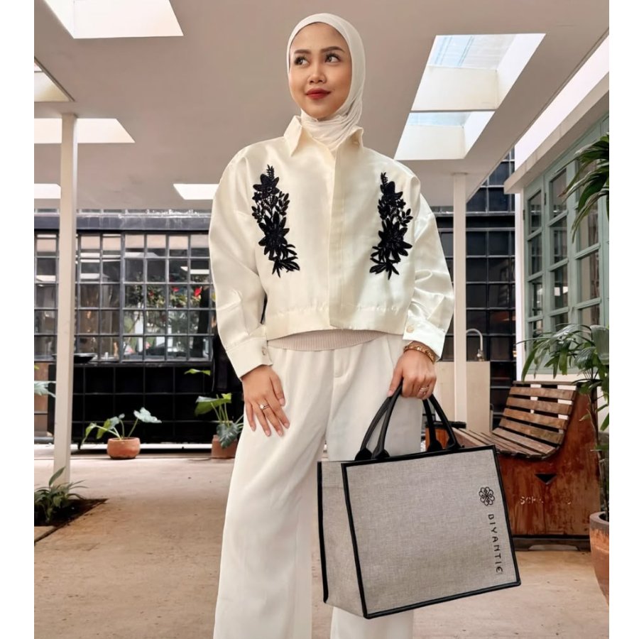 BIYANTIE TOTE BAG Bersemi - Canvas Lexus mix Leather Women Tote Bag Tas Wanita Tas Canvas Premium