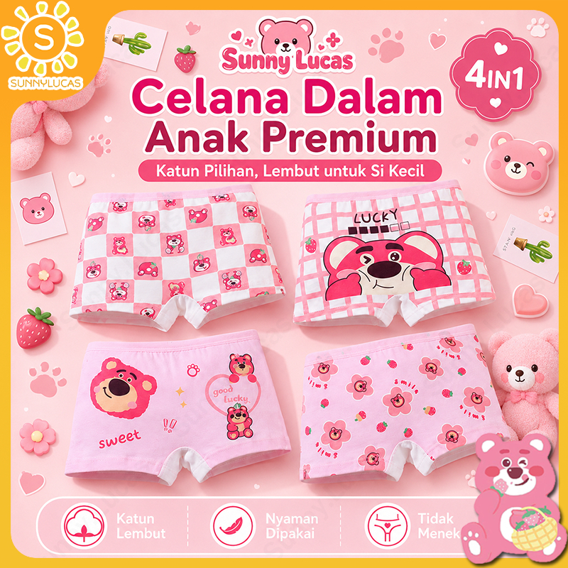 Sunny.Lucas (1-14 Tahun) Katun murni Celana Dalam Anak Perempuan Versi Fashion Celana Dalam Boxer An