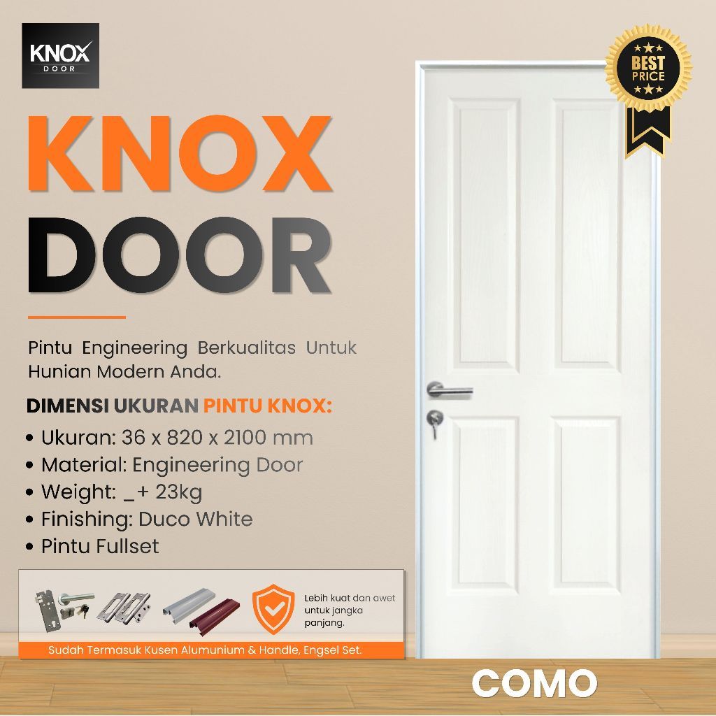 PINTU KNOX HDF SERIES COMO FULL SET l 36x820x2100mm l KUSEN ALUMUNIUM