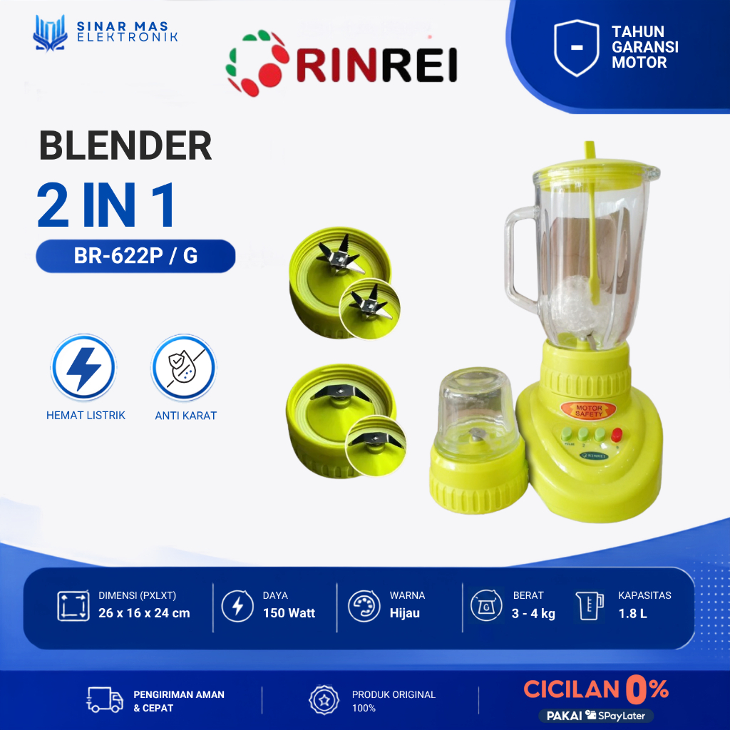 RINREI - BLENDER 2IN1 BR-622P (PLASTIK) / BR-622G (KACA)