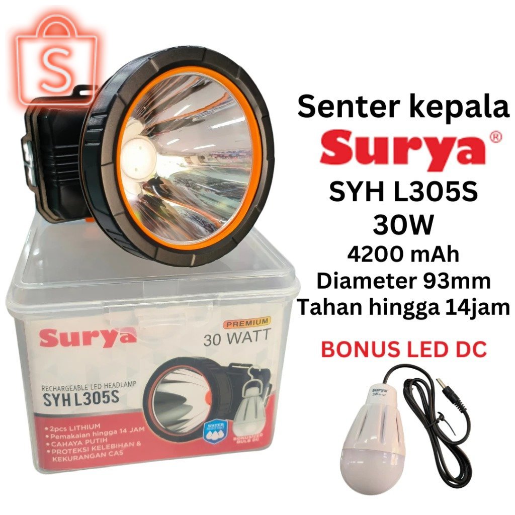 Surya Senter Kepala SYH L 305 306 S  30 Watt Cahaya Putih/ Kuning free lampu LED Surya SYH L305S