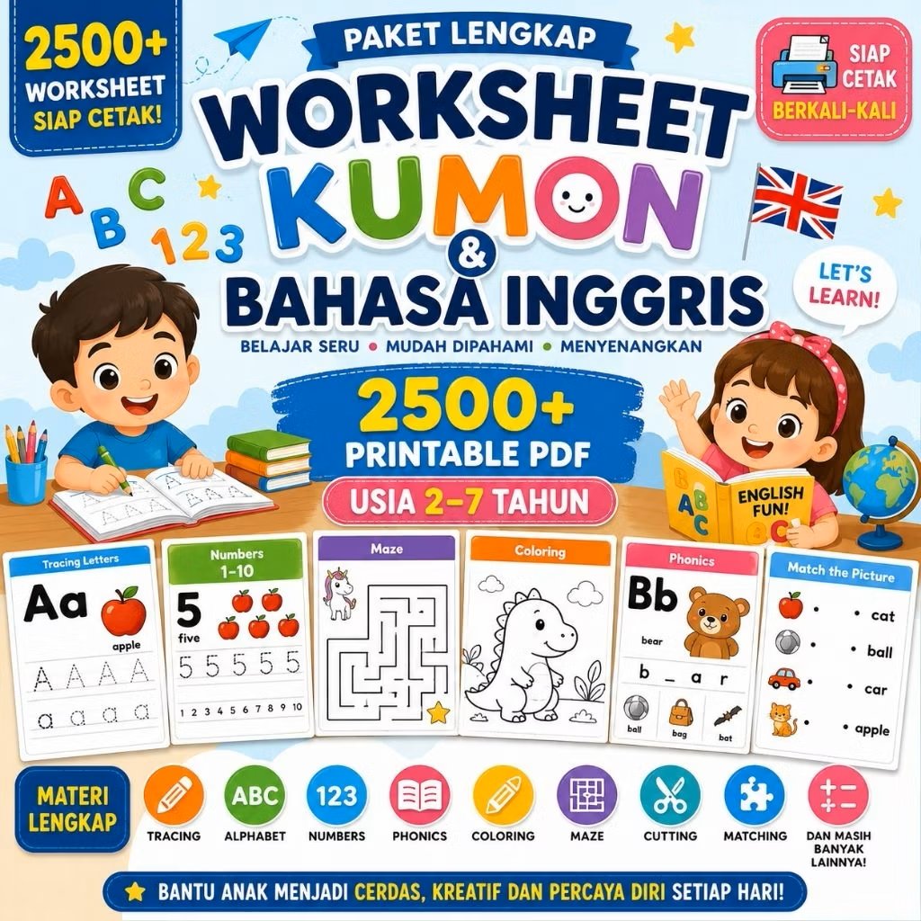 2500+ Worksheet Kumon & Bahasa Inggris Anak Usia 2–7 Tahun | Printable PDF | Belajar Calistung, Trac
