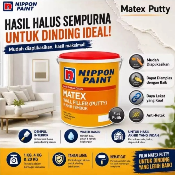 Plamir dempul tembok Matex Nippon paint putty / DEMPUL PLAMIR TEMBOK MATEX PUTTY NIPPON PAINT 4KG