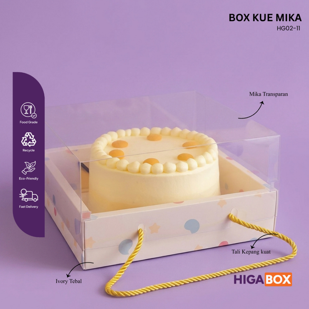 [ 5 PCS ] Box Kue Mika Transparan dengan 2 Tali tersedia banyak ukuran dan warna cocok untuk Kue Ult