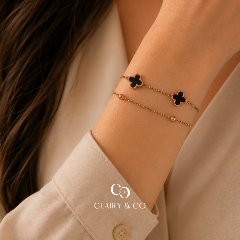 Clairy and Co Rosie Bracelet Clover Double Layer Van Cleef Arpels Titanium Anti Karat Adjustable