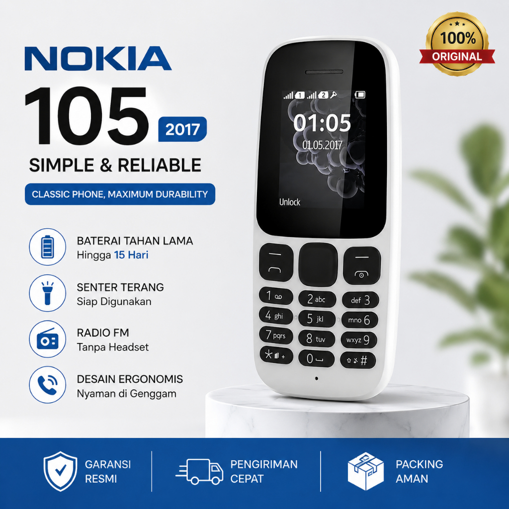 {COD} Nokia Lama 105 Sabun Dual Sim Second Original | HP Jadul | Sinyal Normal | Tahan Banting | Bis