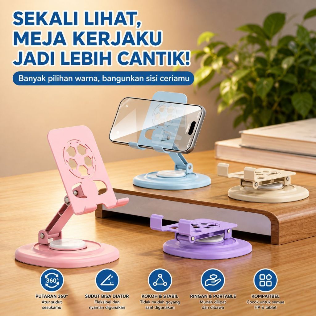 S317  Holder Macaron Stand Metal 360° / Holder Hanphone Tablet Putar / Dudukan Hp / Holder Besi Alum