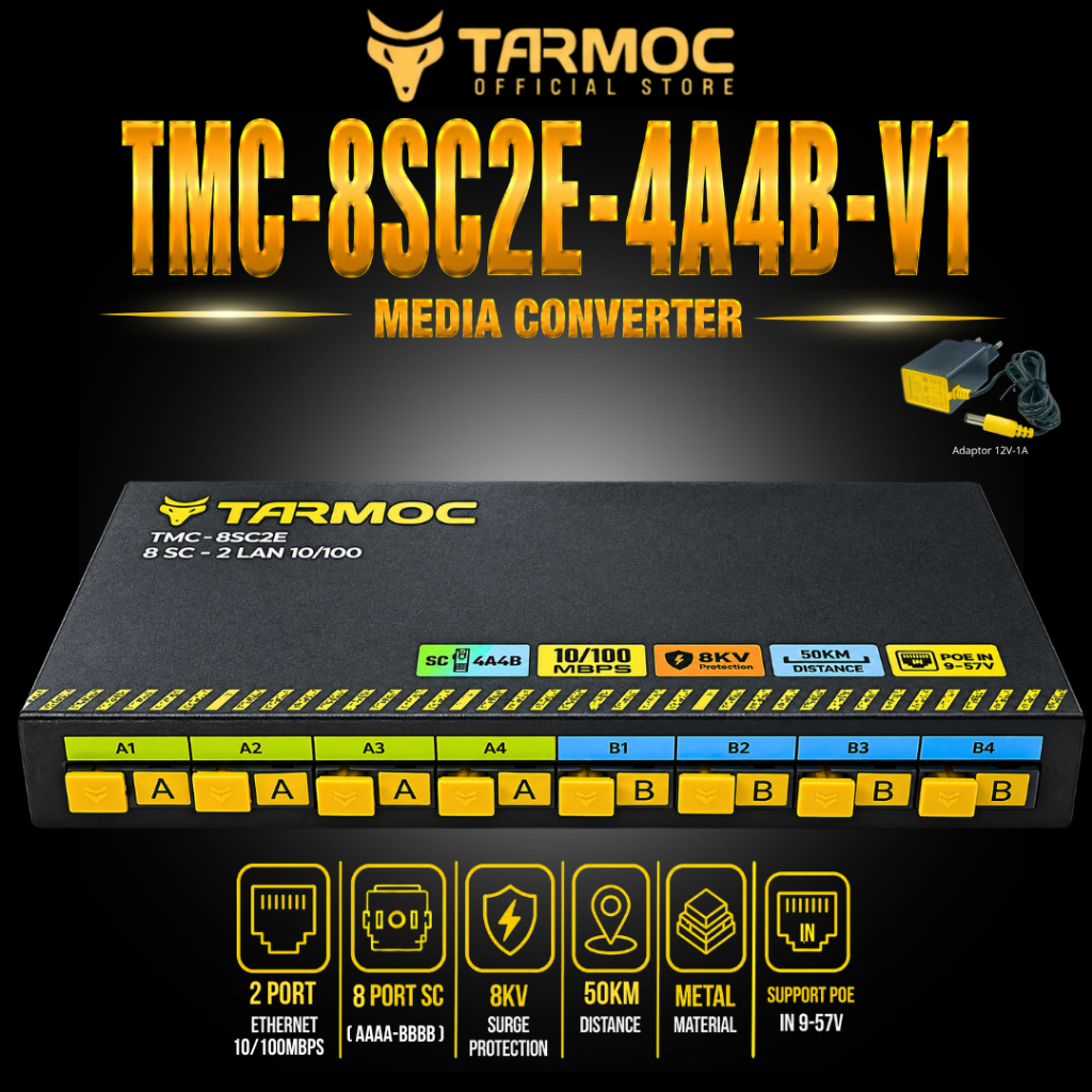 Tarmoc TMC-8SC2E-4A4B-V1 | Media Converter Switch 8 FO 2 LAN 10/100Mbps POE IN 9-57V