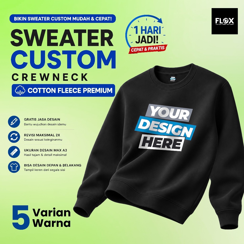 CUSTOM SABLON 1 HARI JADI - FLOX Sweater Custom - Sablon Sweater Desain Sendiri - Custom Sweater