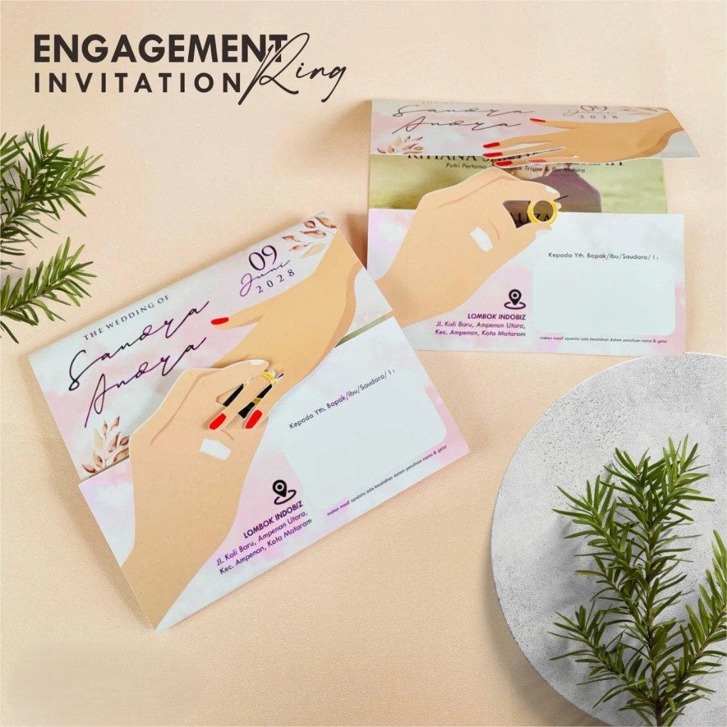 Undangan Pernikahan Custom Full Colour Aesthetic Engagement Ring Invitation