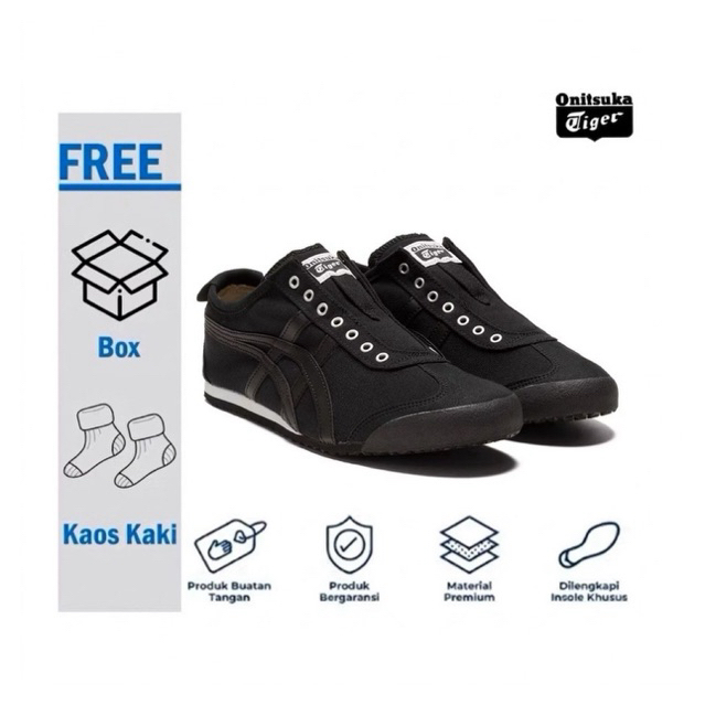 Sepatu Sneakers Pria Wanita Onitsuka Tiger Mexico 66 Slip On Kanvas Black