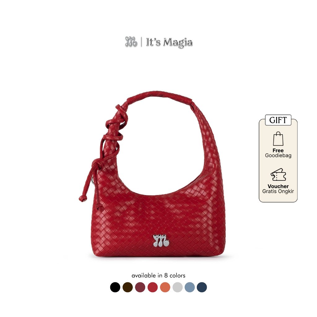 MAGIA Lisa Bag RedCherry Woven Leather Handbag and Shoulderbag