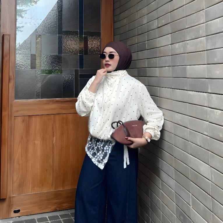 Pola Wear Soleil Zipper Outer Wanita Rayon Motif Polkadot | Jacket Unisex Oversize