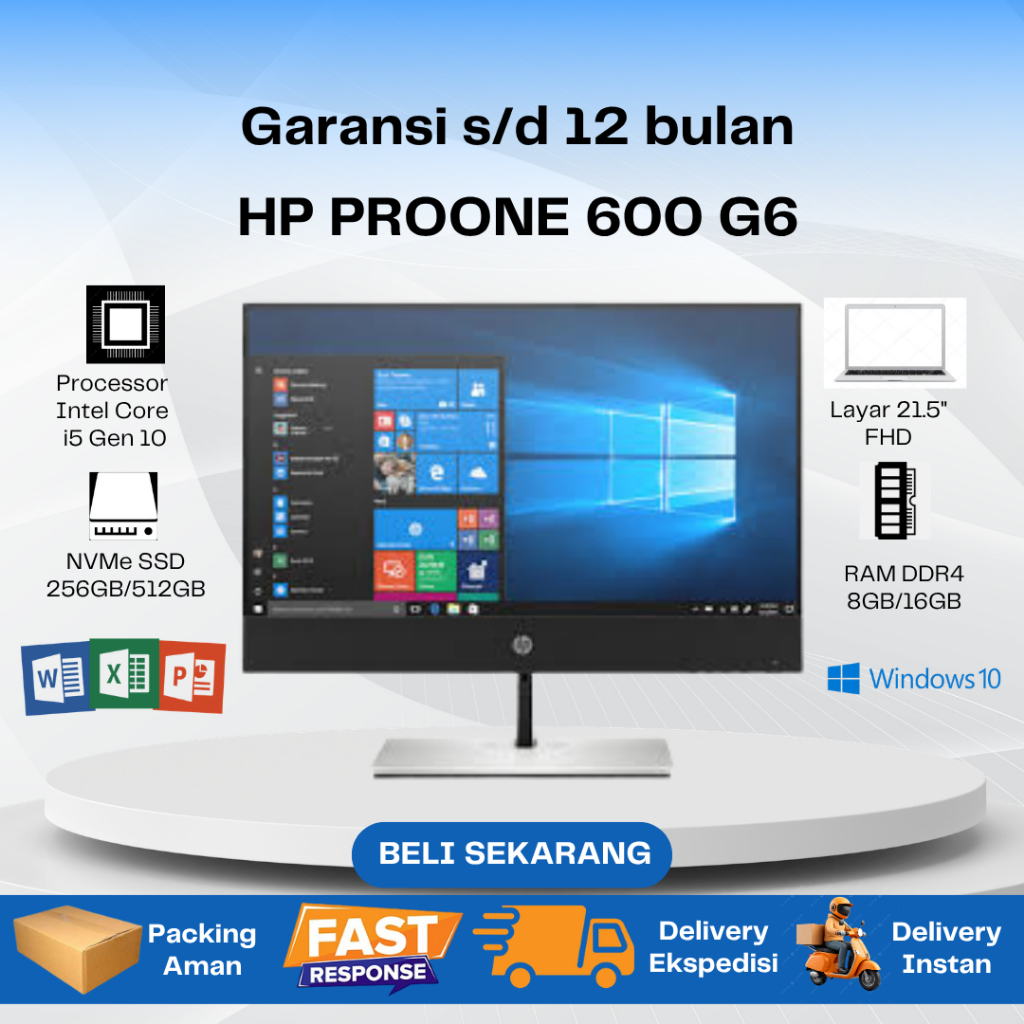 All in One PC AIO HP ProOne 600 G6 AIO PC - Intel i5 Gen 10 | RAM 8GB | SSD 256GB | 21.5" FHD | Wind