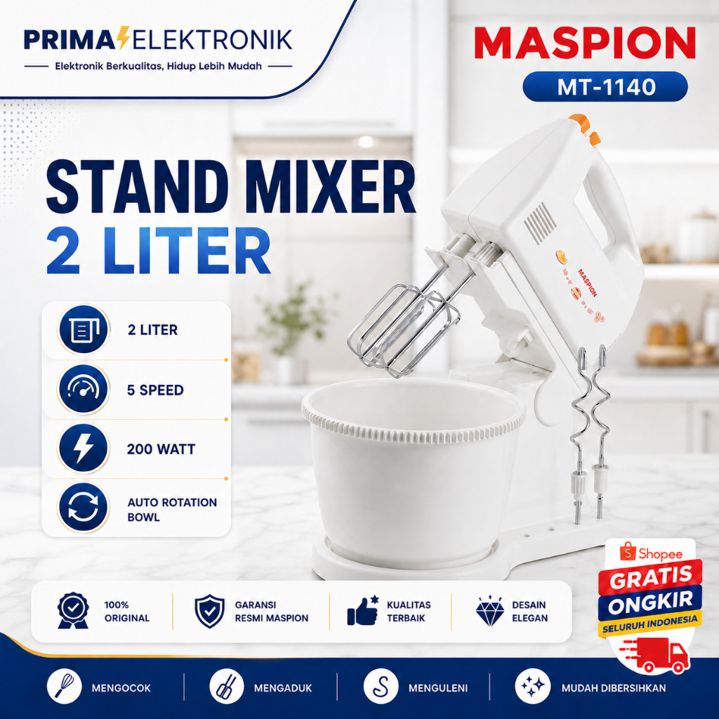 MASPION STAND MIXER MT 1140 MIXER/MT1140/MT-1140/MIXER DUDUK/MIXER ORIGINAL MASPION/GARANSI RESMI