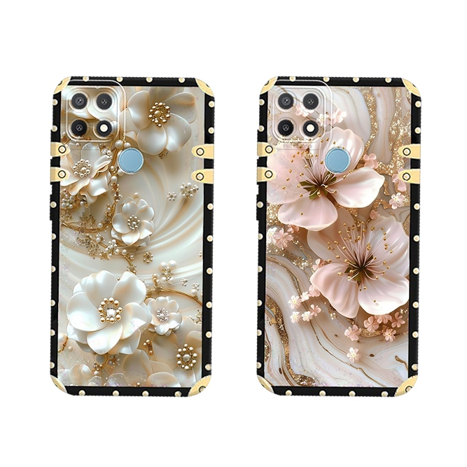 Case compatible Hp OPPO A15/OPPO A15S motif bingkai bunga lucu case macaron