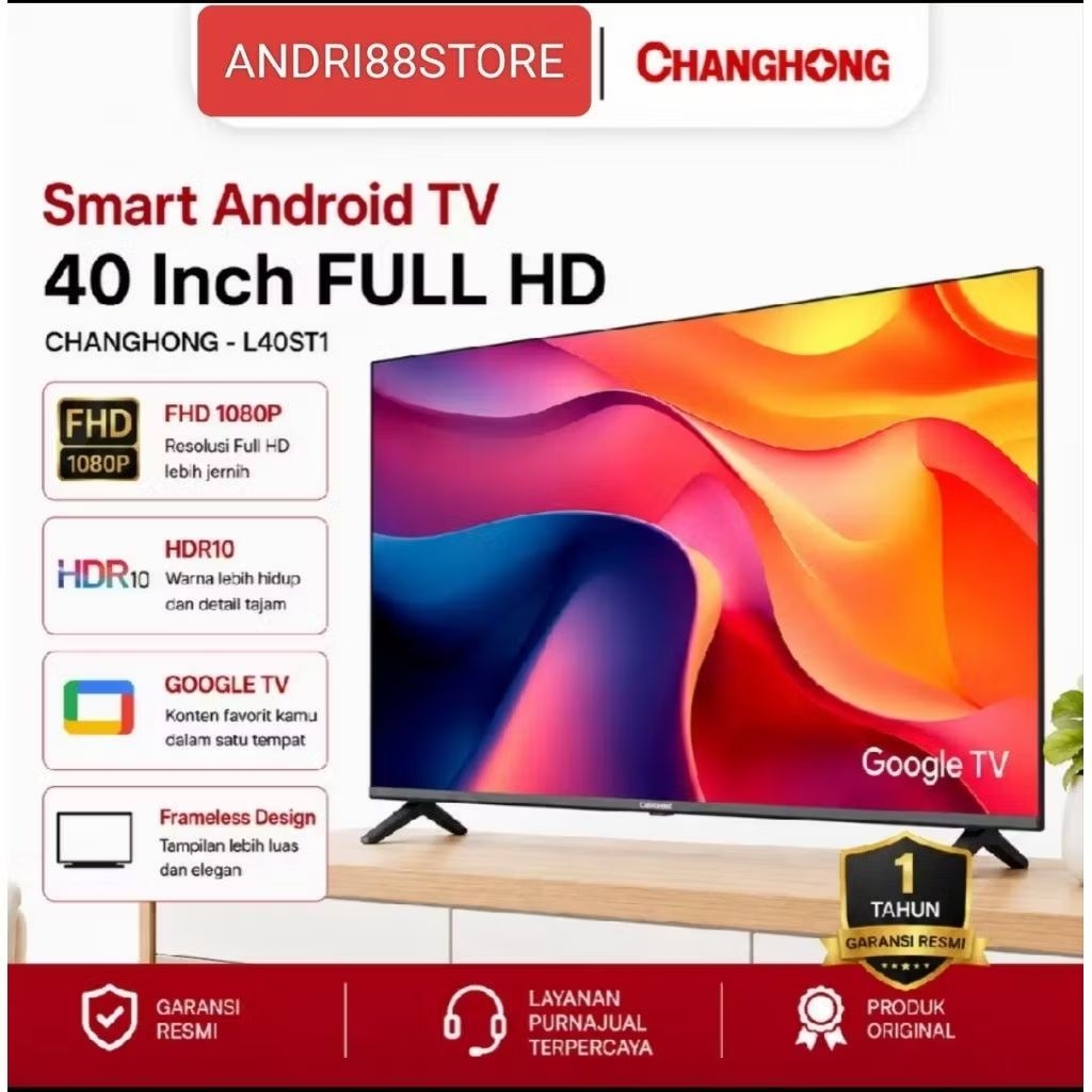 TV CHANGHONG 40 INCH ANDROID + PASANG / L40ST1 YOUTUBE NETFLIX GOOGLE TV