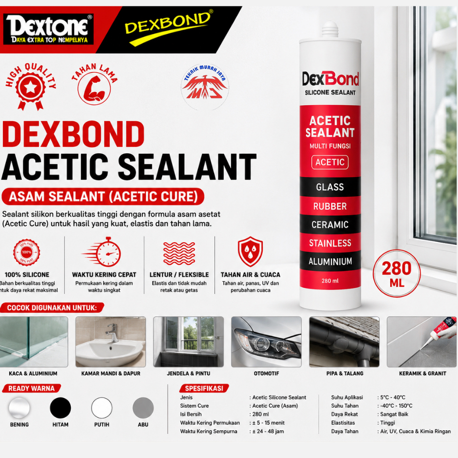 DEXBOND by Dextone Silicone Sealant ASAM 280 ML / 300ml Tabung Lem Silikon Silent Aquarium Kaca Kama