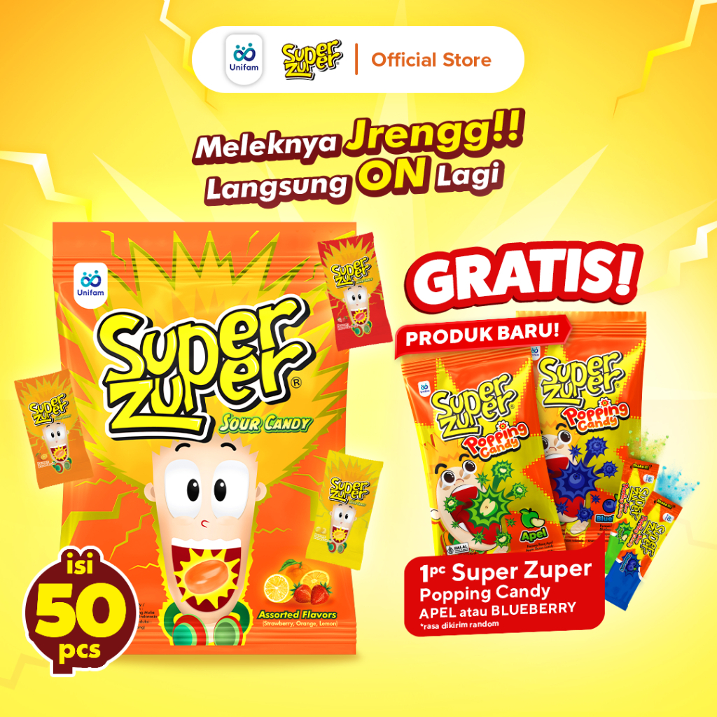 Super Zuper Permen Asem Rasa Buah Bag - Sour Candy Mix 1 Bag (Isi 50 Pcs)