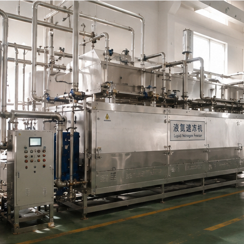 Sistem Pembekuan Makanan Nitrogen Cair Industri, Mesin Cryogenic Quick Freezer LN2 untuk Daging Seaf