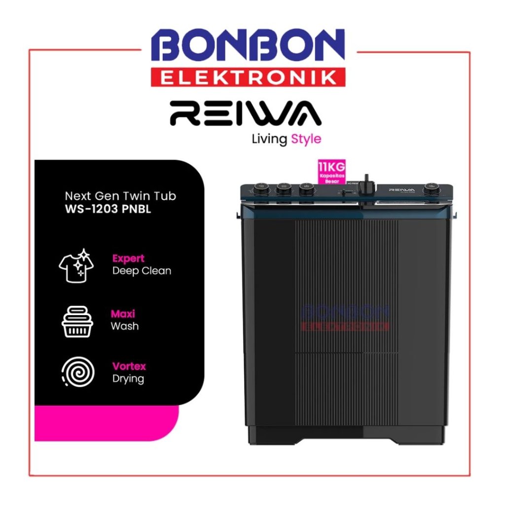 Reiwa Mesin Cuci 2 Tabung 11Kg WS-1203PNBL / WS 1203 PNBL / WS1203 Prussian Blue - Vortex Drying - G