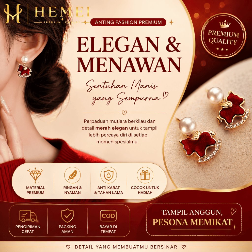 HEMEI E01 ANTING KUDA ANTING MERAH NUANSA IMLEK ANTING FASHION WANITA
