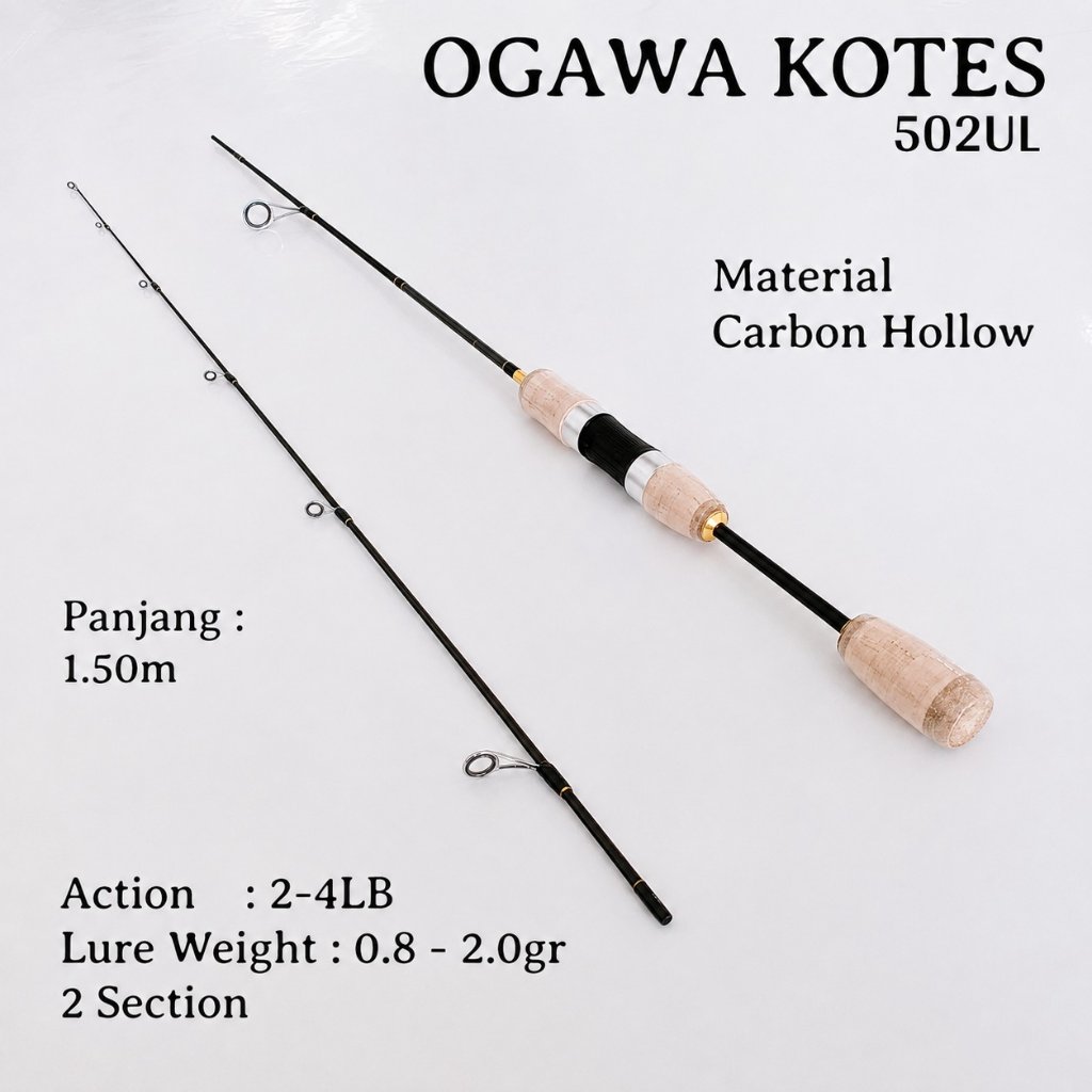 OGAWA Kotes 502UL Joran Pancing Spinning 2-4LB 150cm Hollow Carbon Stream Rod Lure 0.8-2.0g 7Ring Gu